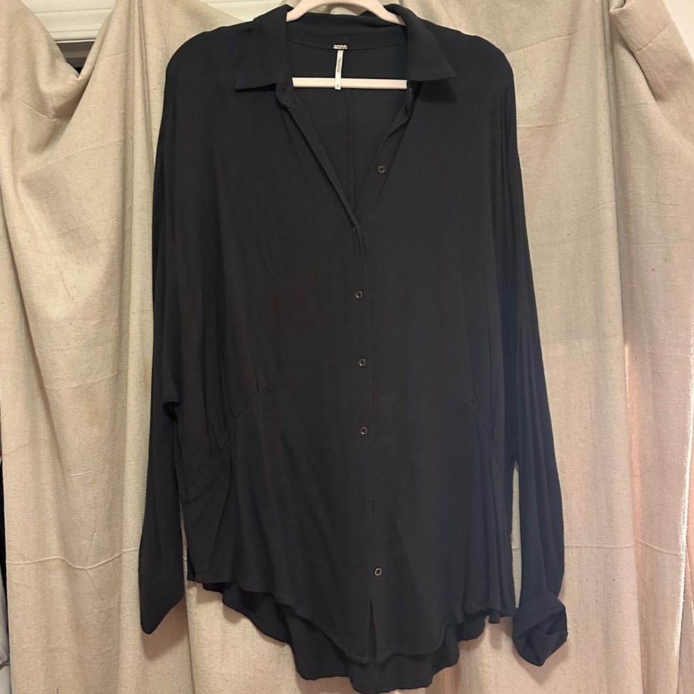 Free People Charcoal Batwing Sleeve Button down